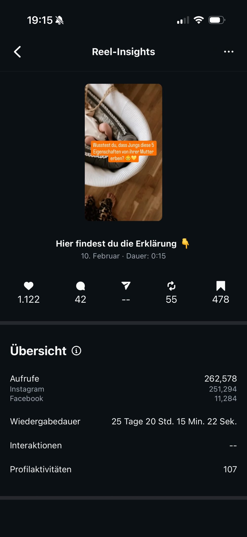 Reel-Insights mit 262.578 Aufrufen