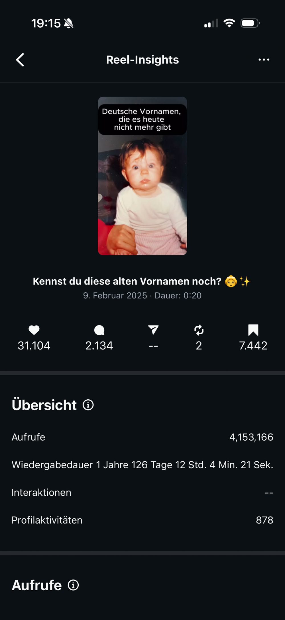 Reel-Insights mit 4.153.166 Aufrufen