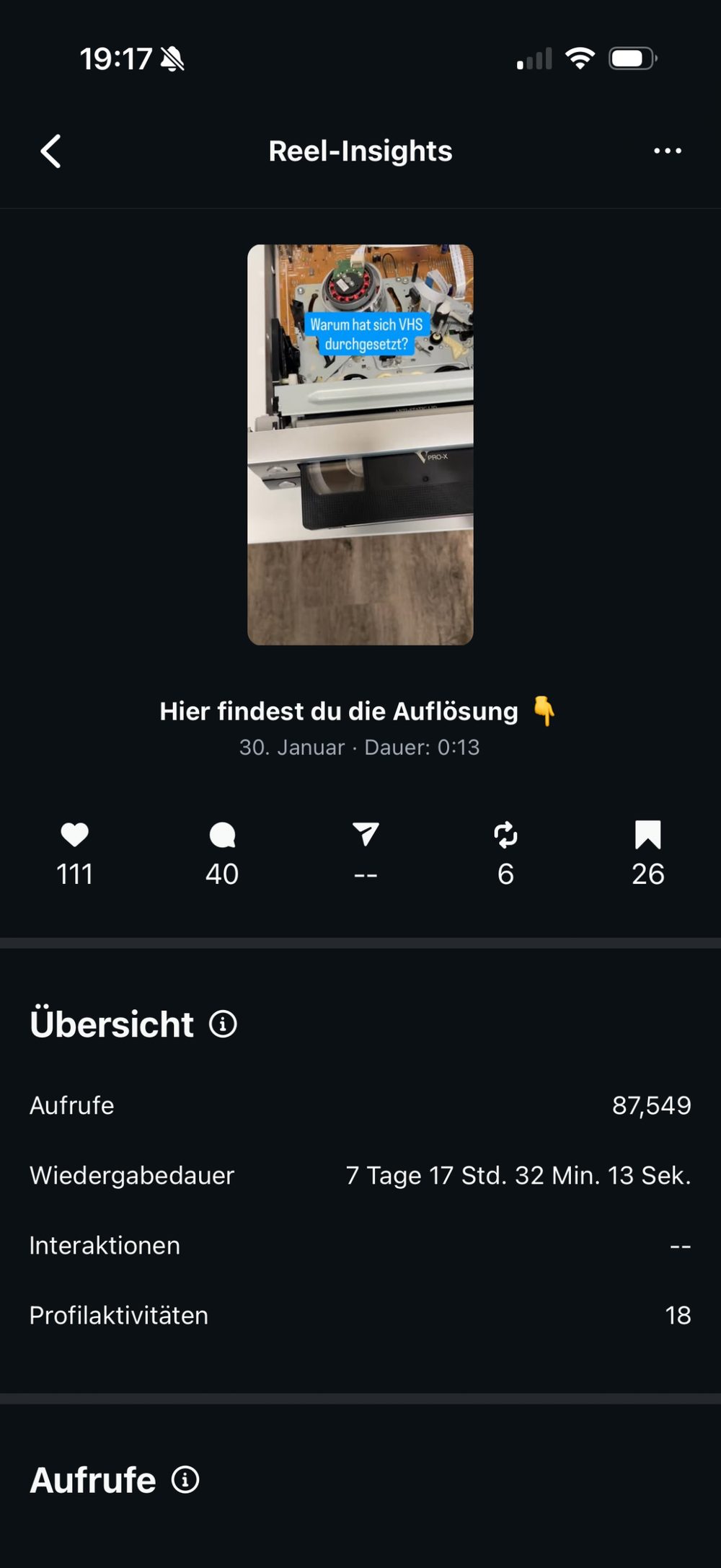 Reel-Insights mit 87.549 Aufrufen